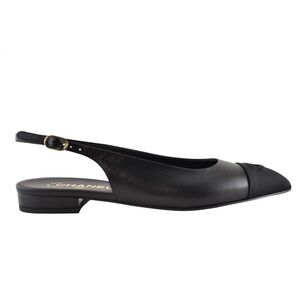 Chanel 24A Black Leather CC Logo Coco Sling Slingback Pointed Ballet Flat 38.5